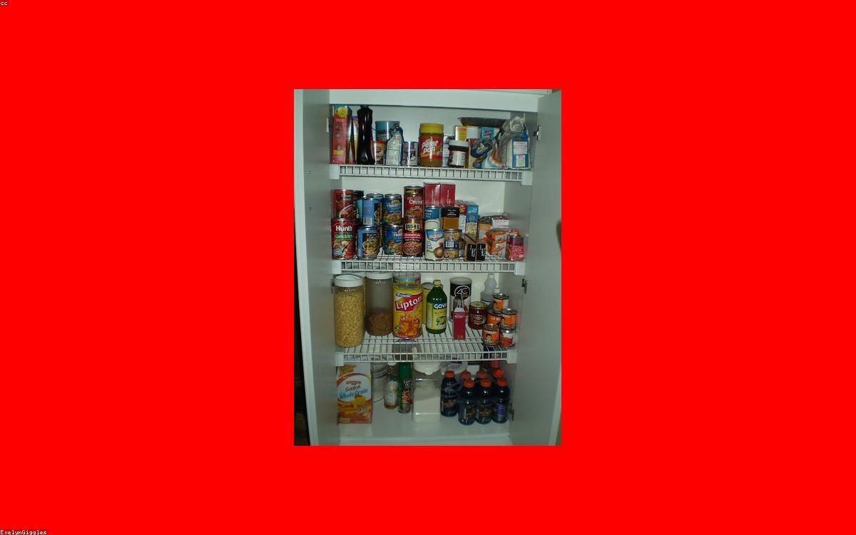 An organized pantry with clear bins and labeled containers on wooden shelves